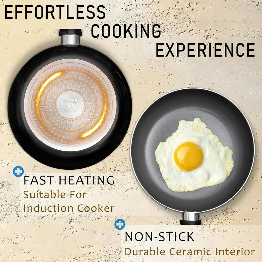 6 Pcs Black Nonstick Cookware Set,  Stay Cool Handle