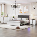 4-Pieces Queen Size Upholstered Bed Bedroom Set with LED Lights