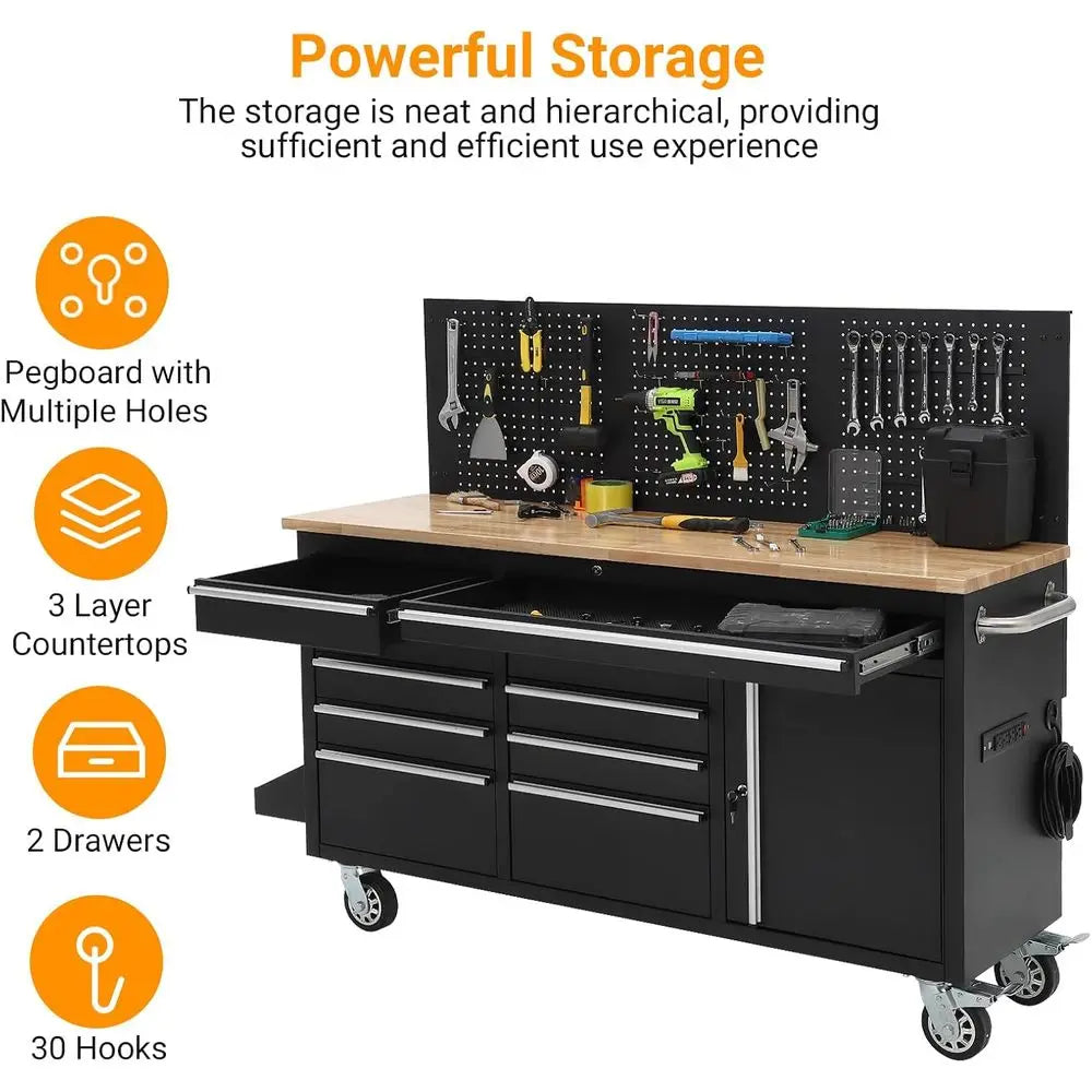 Heavy-Duty Rolling Tool Chest with Power Strip,, 1675 lbs Capacity
