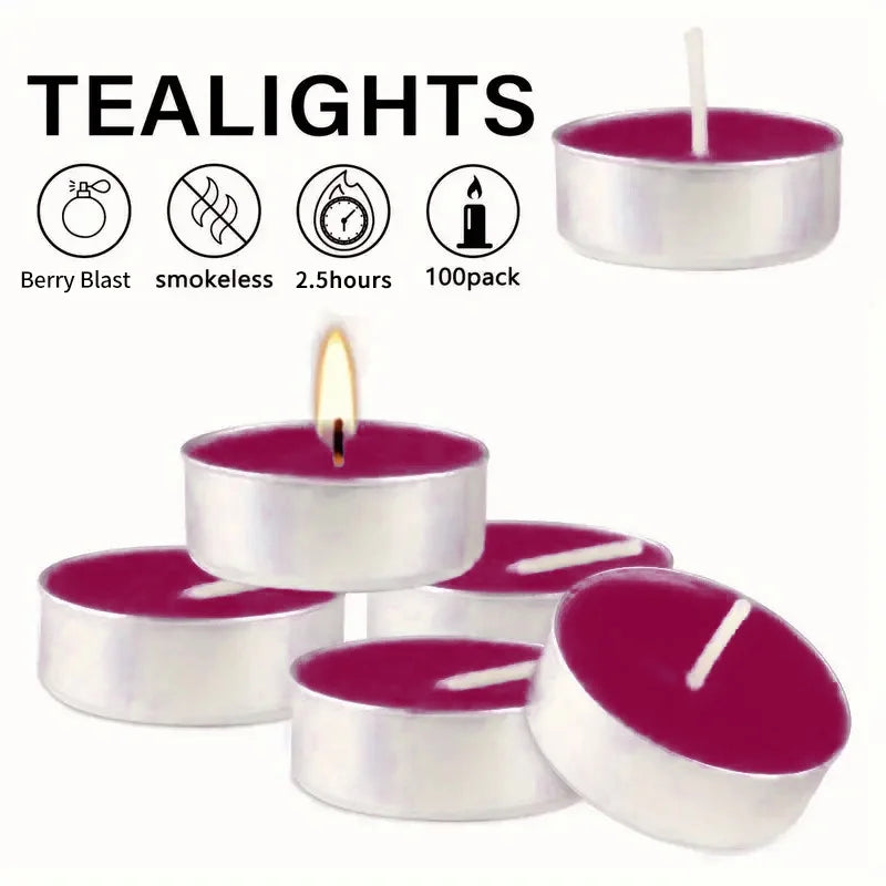 Air Fusion 100 Count Tea Lights Candles Burgundy Berry Blast Scented 2.5 Hours Smoke-free Drip-free And Long-lasting Aromatherap