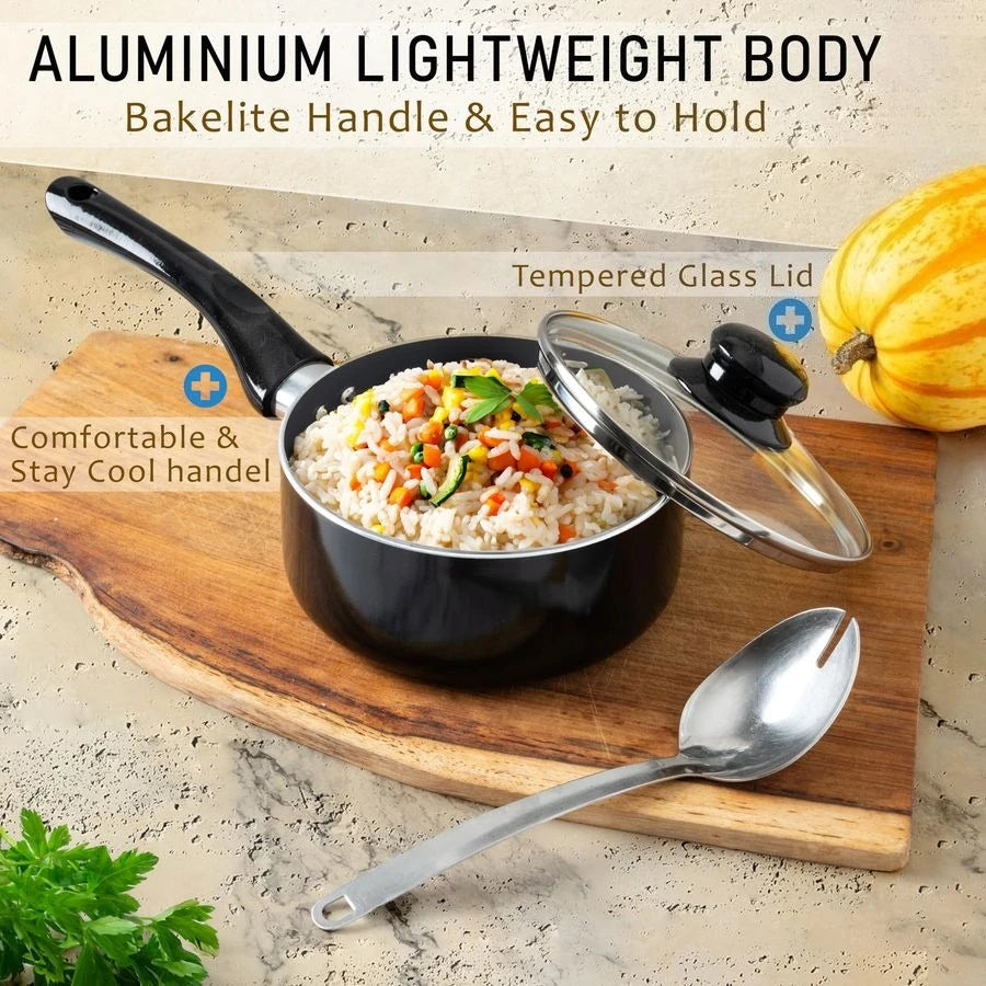 6 Pcs Black Nonstick Cookware Set,  Stay Cool Handle