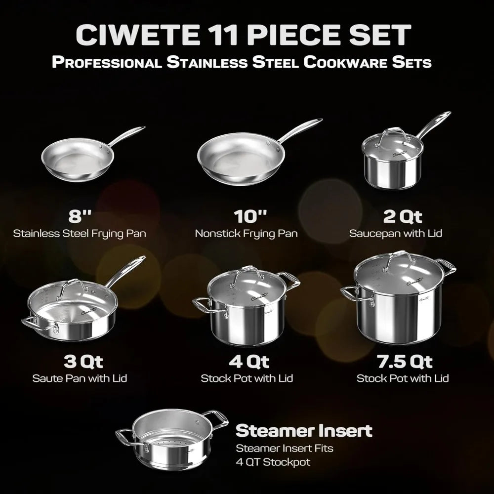 11-PC Stainless Steel Induction Cookware Set