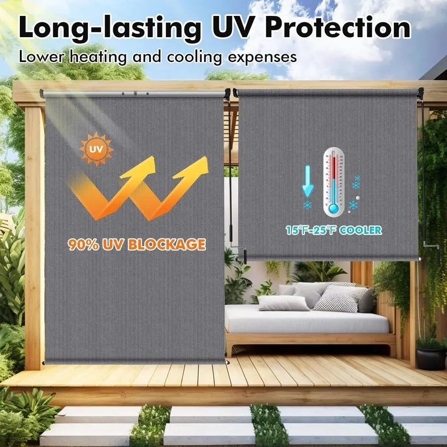 Patio Shades Roll Up Outdoor Roller Shade 8Wx8H, Cordless Exterior Roller Blinds Cloth for Porch Pergola Gazebo, Gray