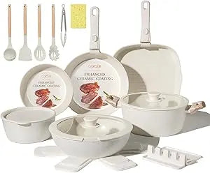 23Pcs Ceramic Cookware Set Non Stick Non Toxic  Pots and Pans