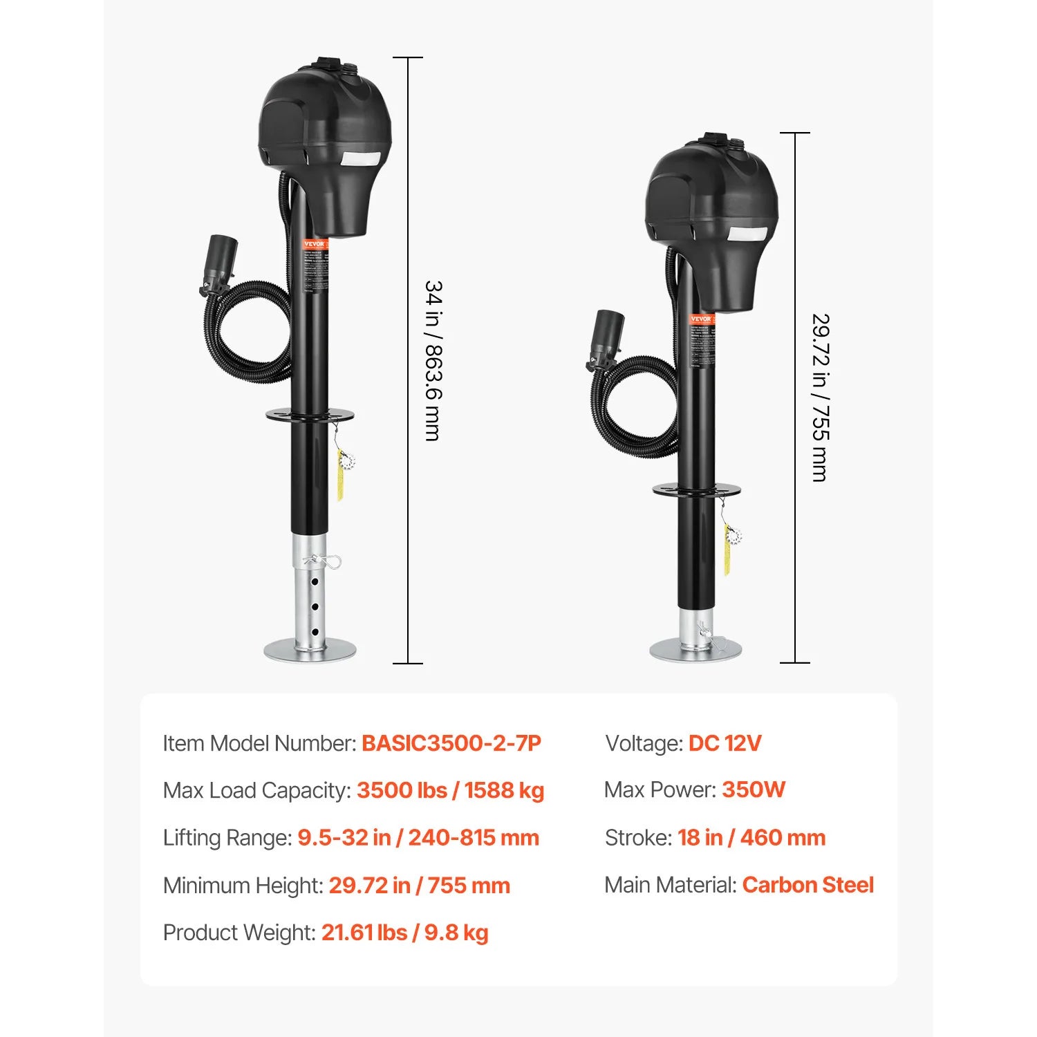 3500/5000Lbs Electric Trailer Jack for Campers