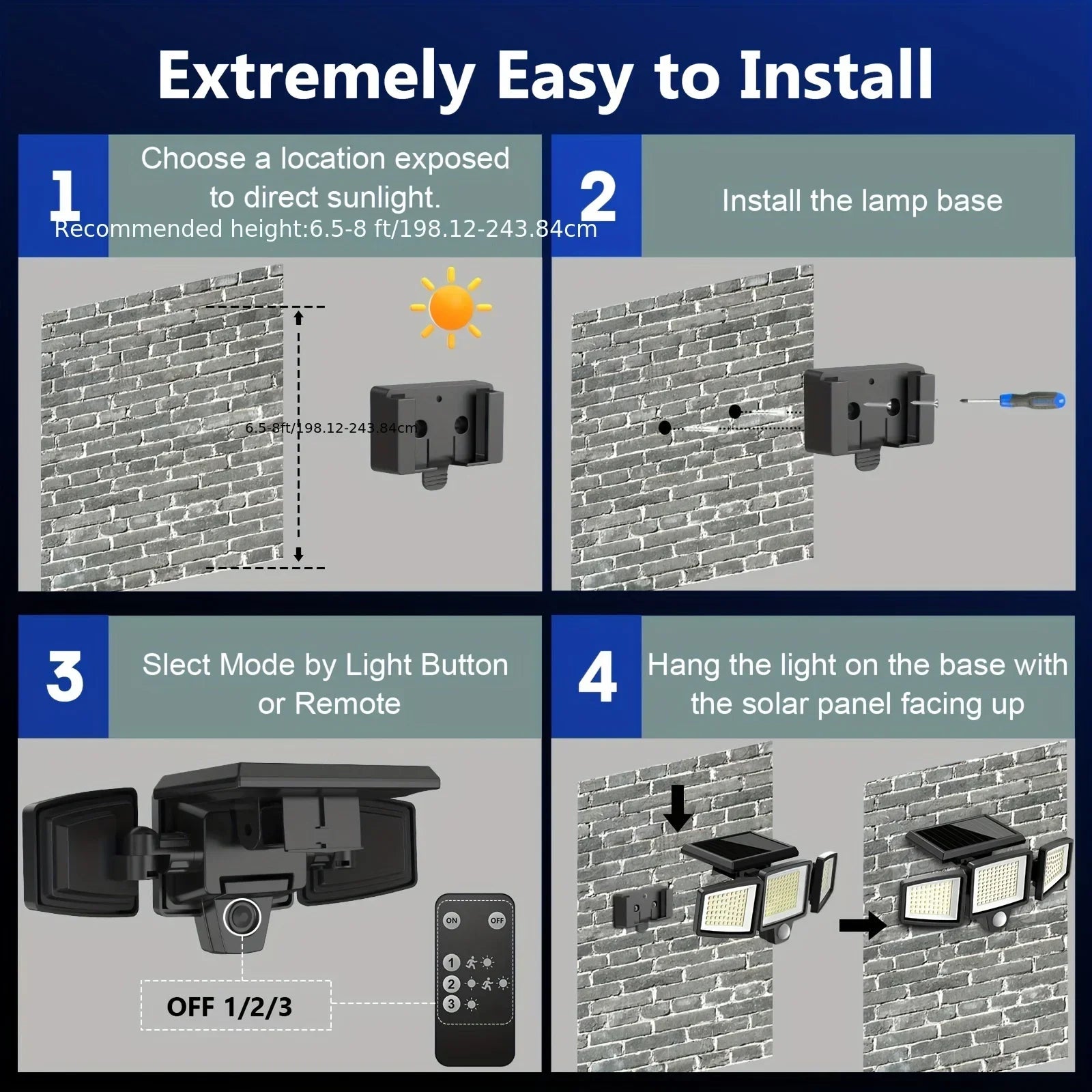 3-Head Solar Outdoor Light, Motion Sensor Security Light with Wireless Remote Control