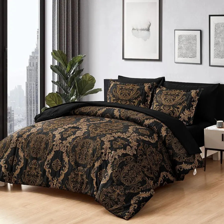 King Size  7 Piece Black Comforter Set