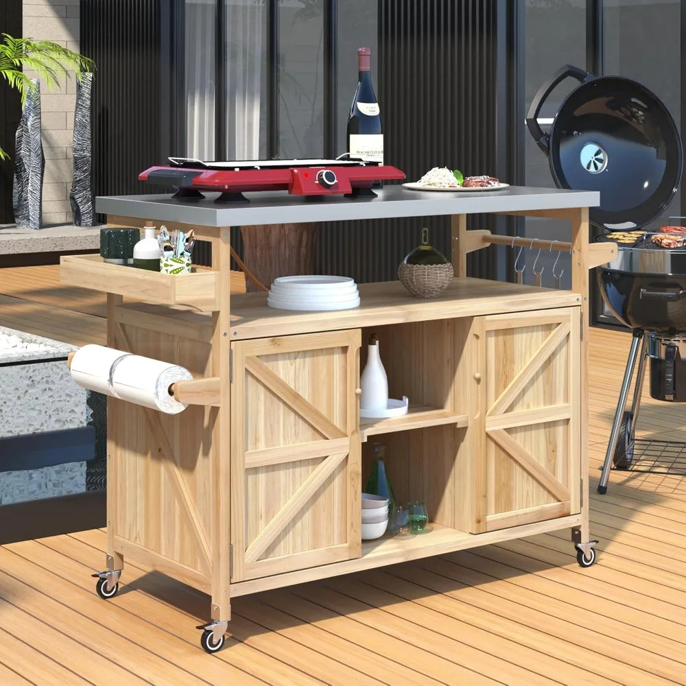 Grill Cart with Stainless Steel Tabletop