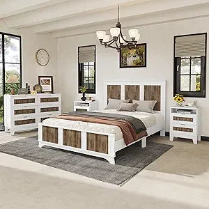4 Piece Queen size Platform Bed Bedroom Set