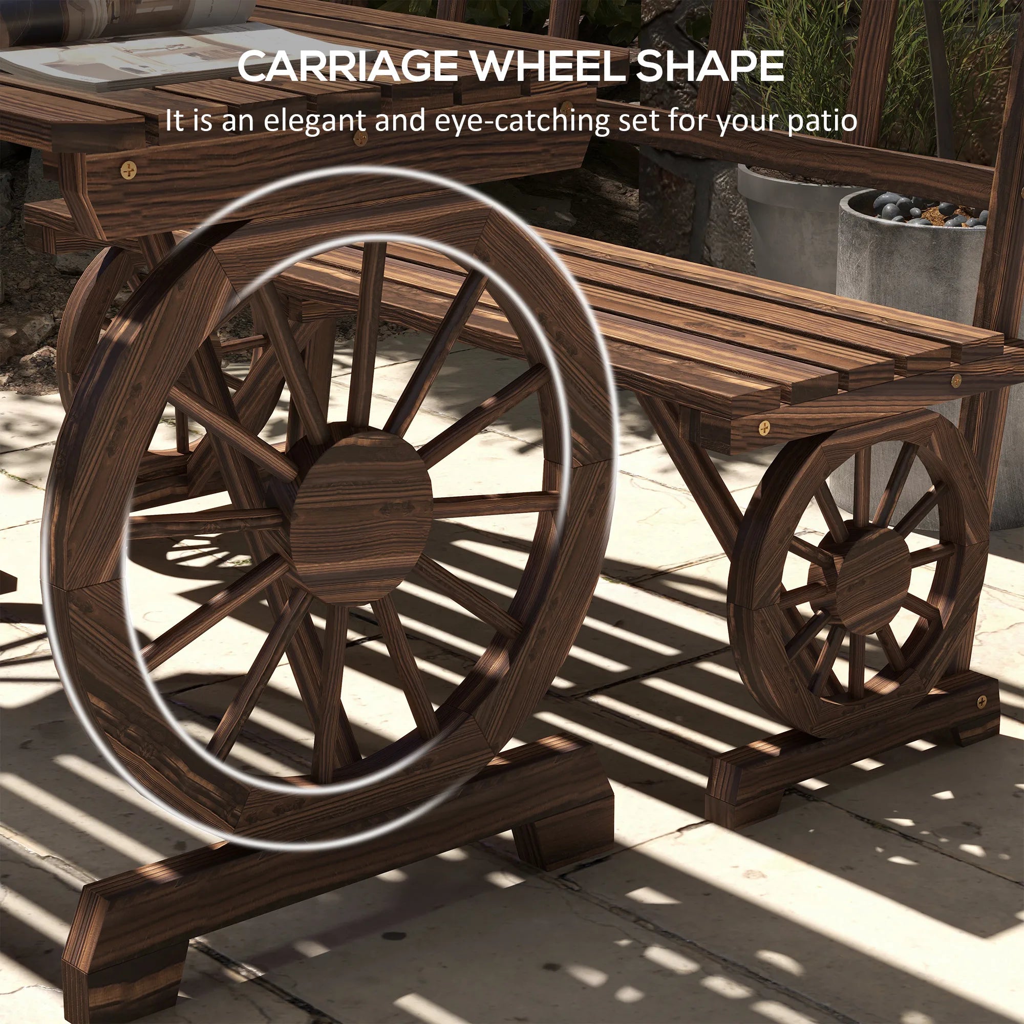 Patio Dining Set for 4 People W/ Carriage Wheels Design