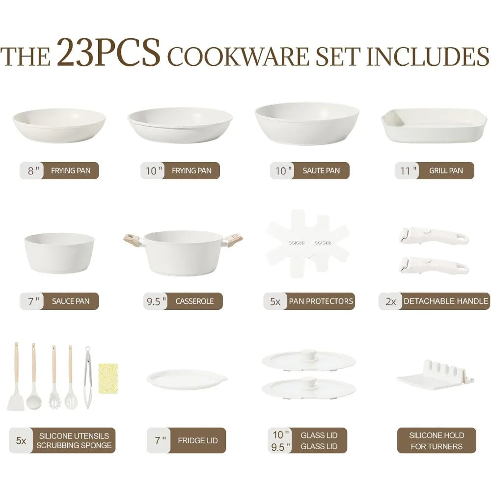 23Pcs Ceramic Cookware Set Non Stick Non Toxic  Pots and Pans