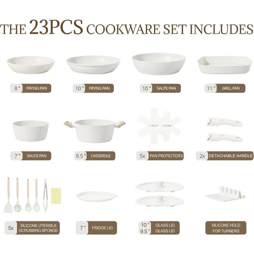 23Pcs Ceramic Cookware Set Non Stick Non Toxic  Pots and Pans