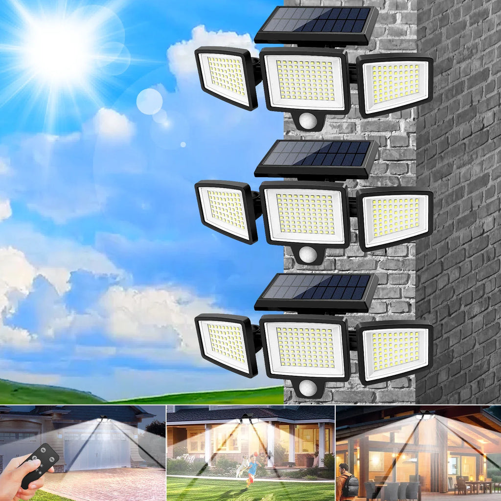 3-Head Solar Outdoor Light, Motion Sensor Security Light with Wireless Remote Control