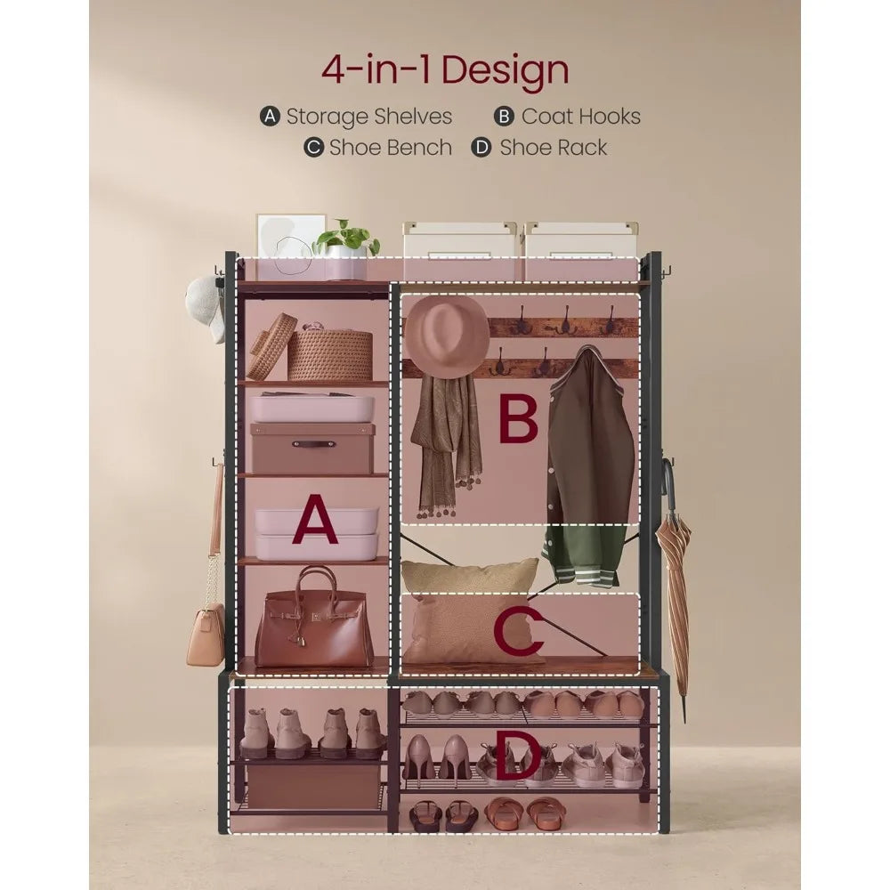 Entryway Coat Rack with Shoe Storage