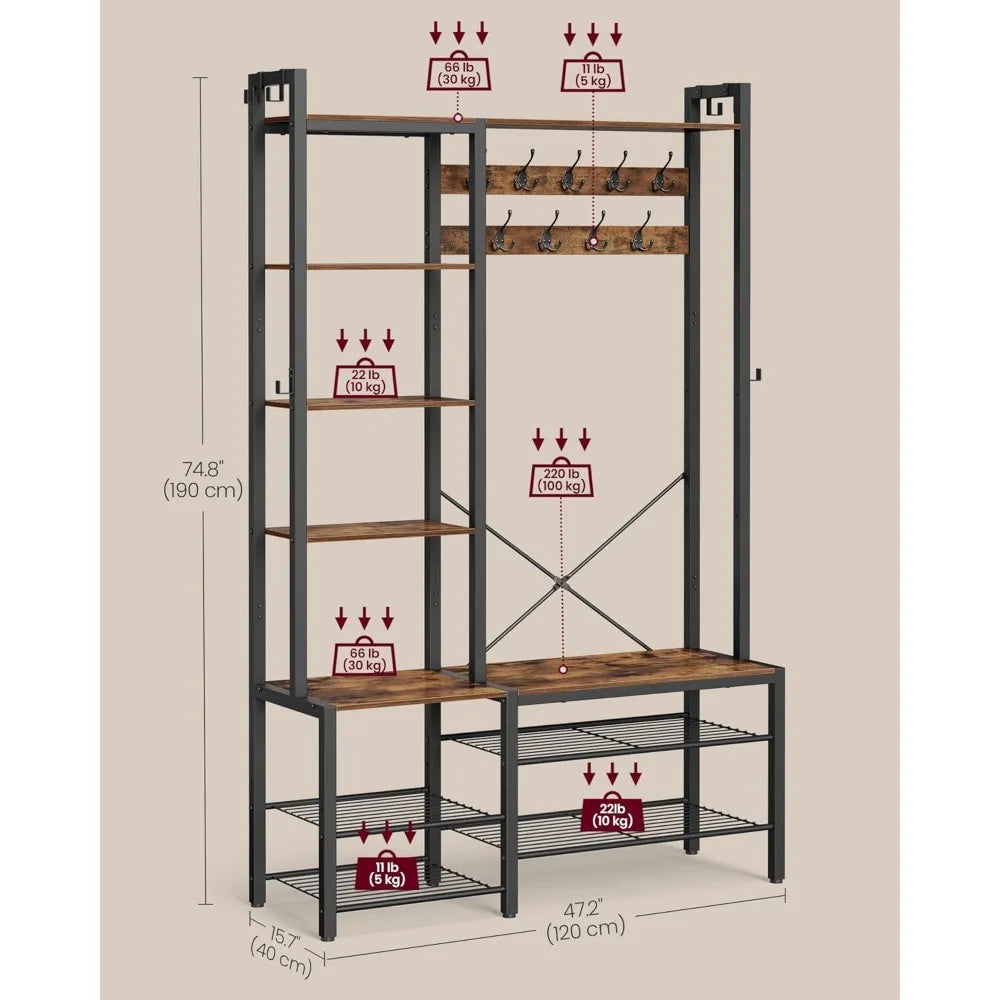 Entryway Coat Rack with Shoe Storage