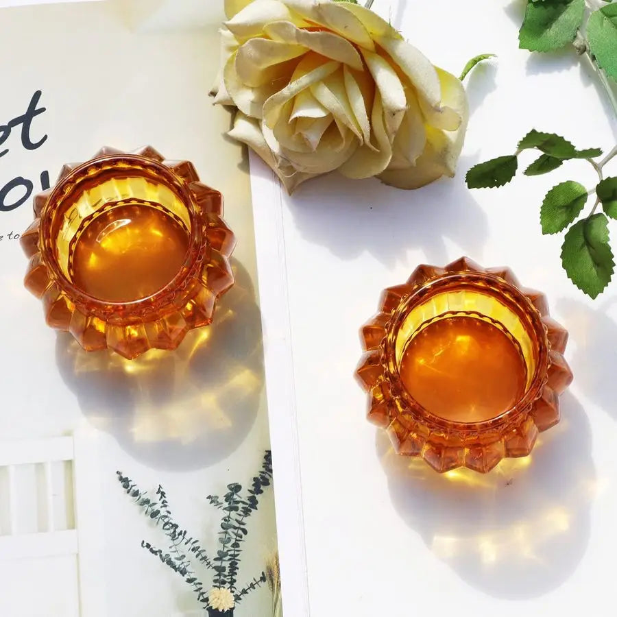 12pcs Amber Glass Tealight Candle Holder