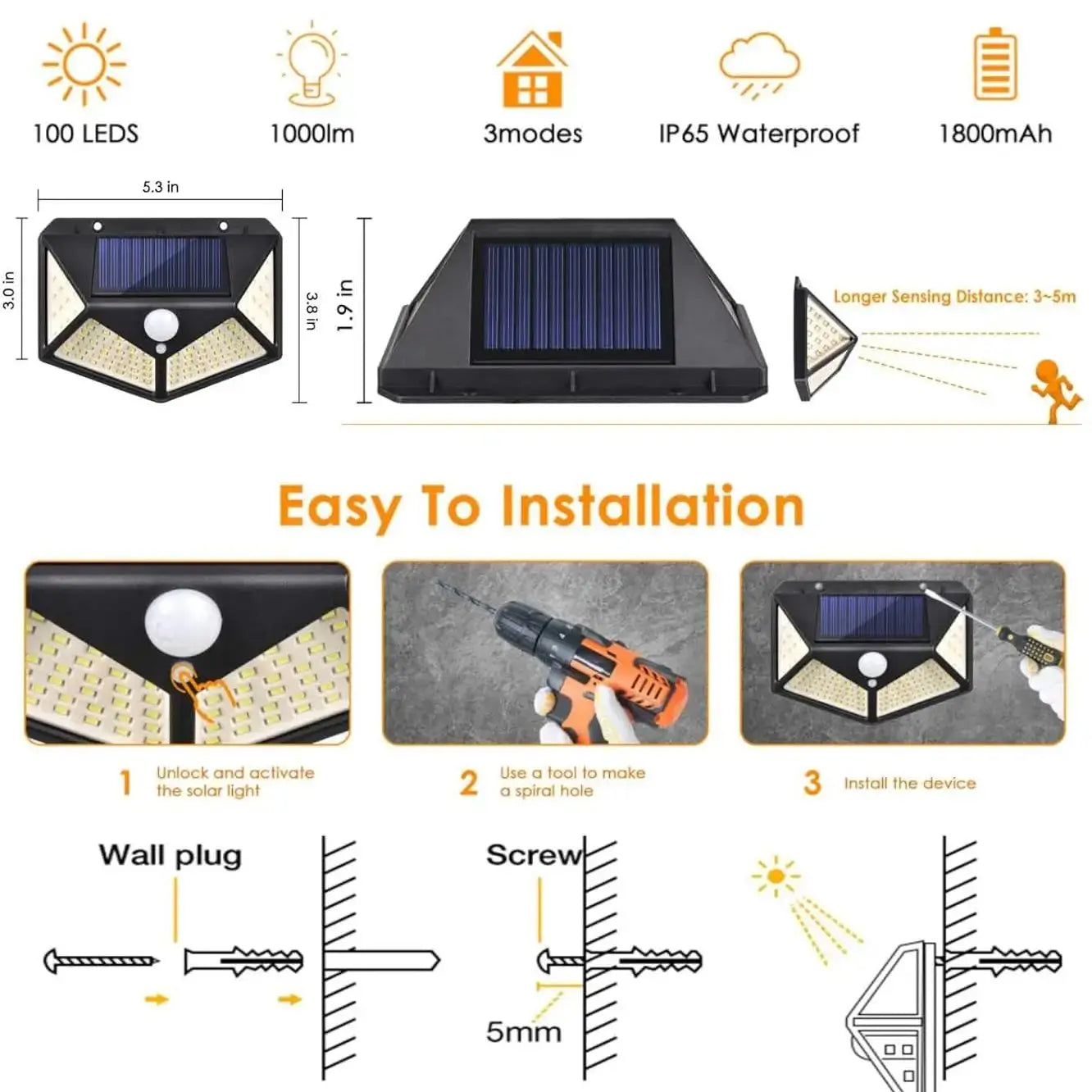 Outdoor Solar Lamp 100 LED Wall Lights