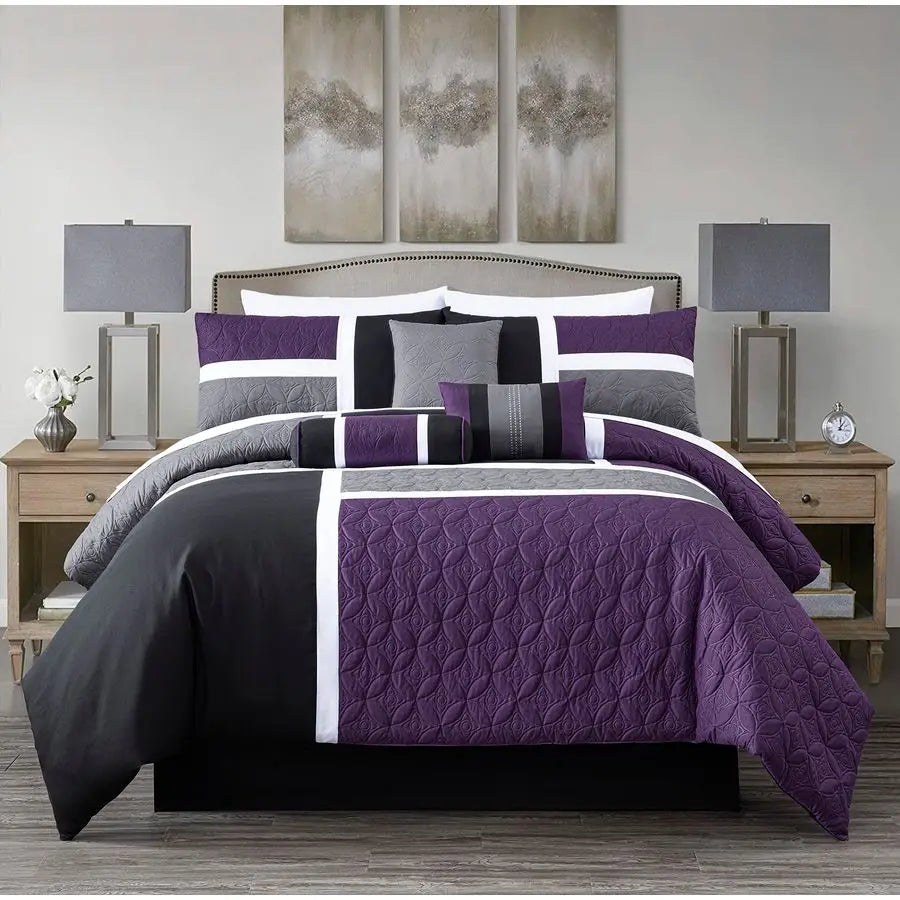 Queen  7Piece Quilted Patchwork Comforter