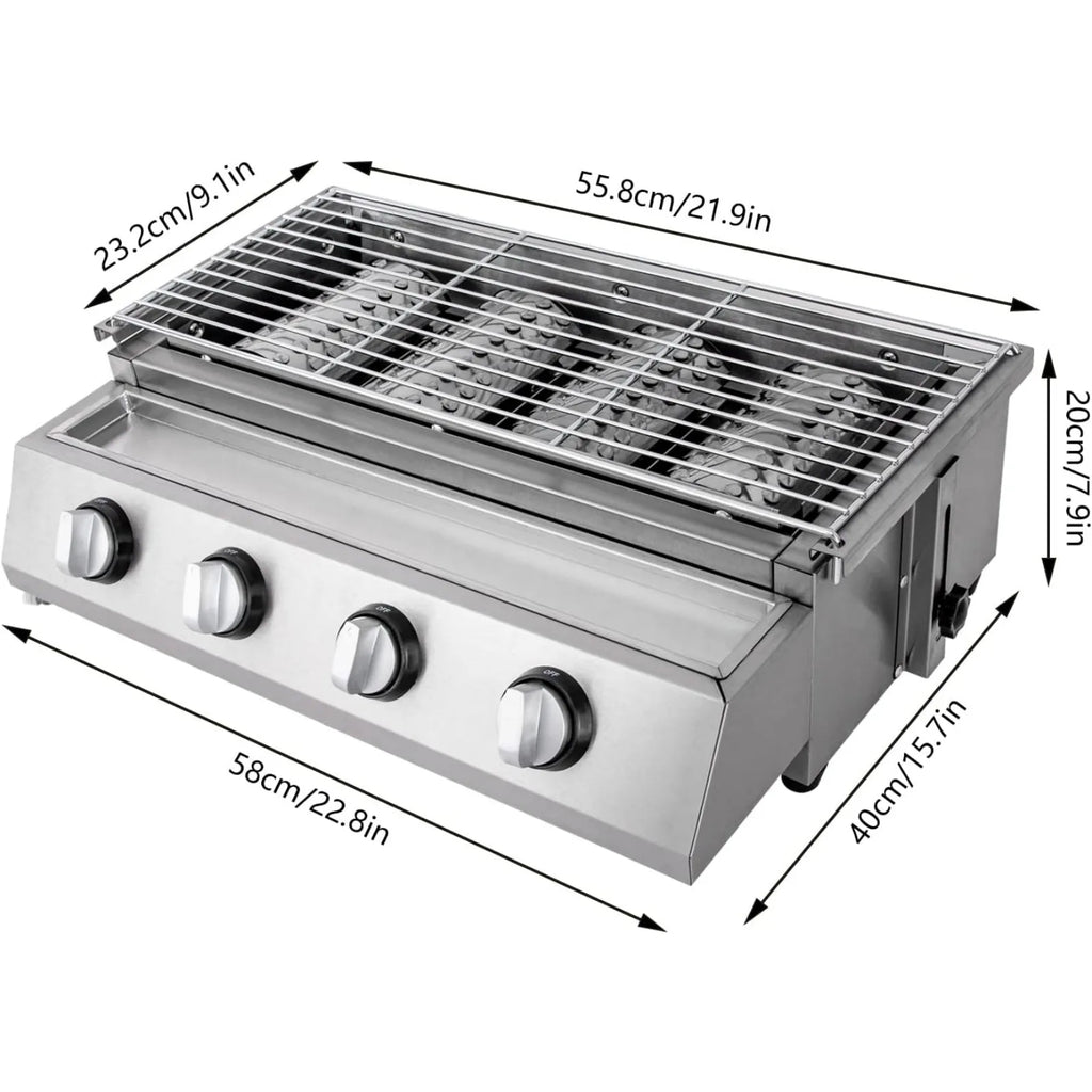 Professional 4-Burner Stainless Steel Smokeless Propane/LPG Gas Grill