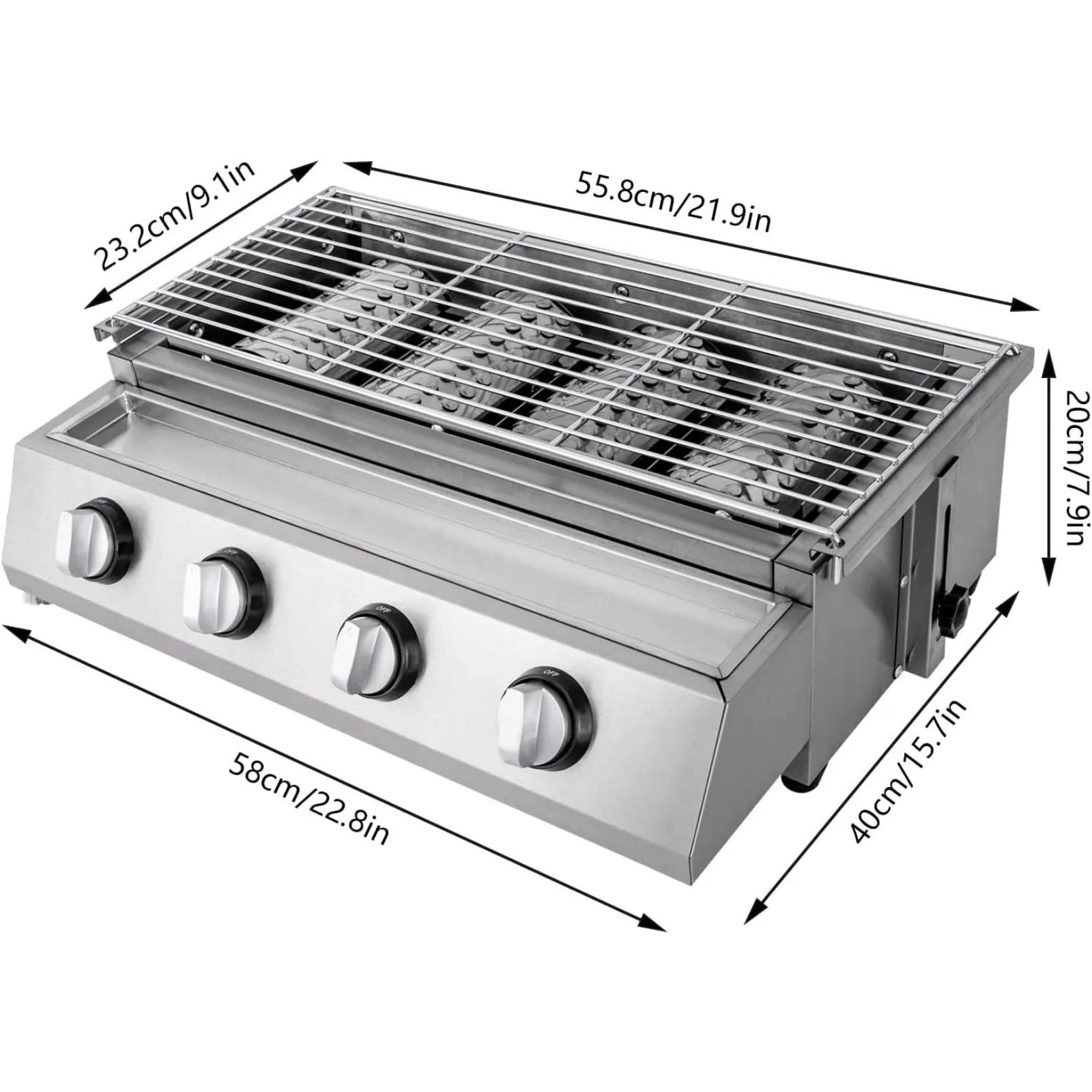 Professional 4-Burner Stainless Steel Smokeless Propane/LPG Gas Grill