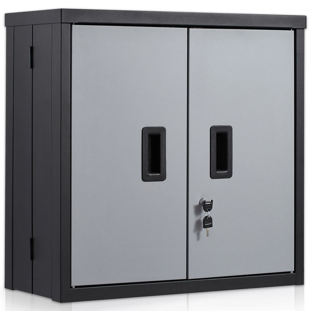 SucceBuy Foldable Wall Cabinet Metal Garage Locker Mounted Tool Chest Adjustable Shelf Magnetic Door for Warehouse Office Home