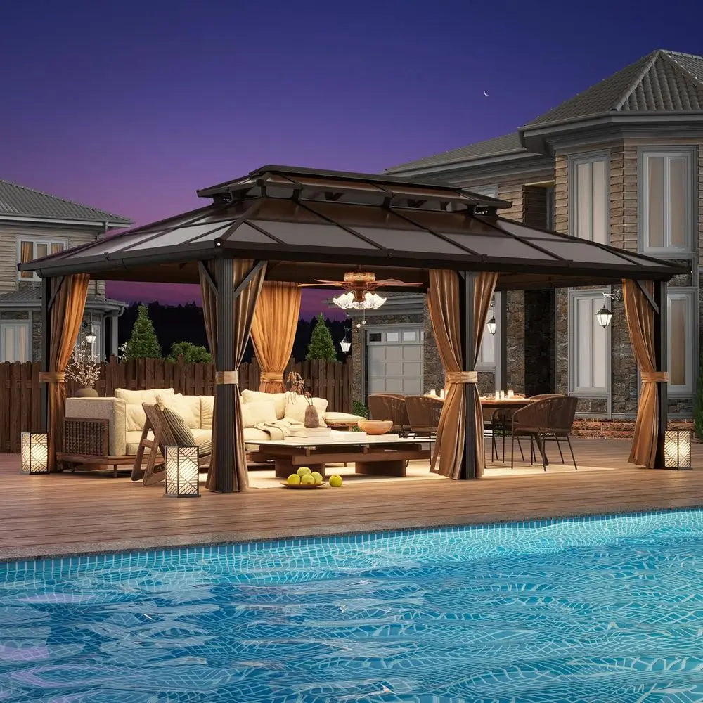20' x 12 Double Roof Gazebo with Curtains