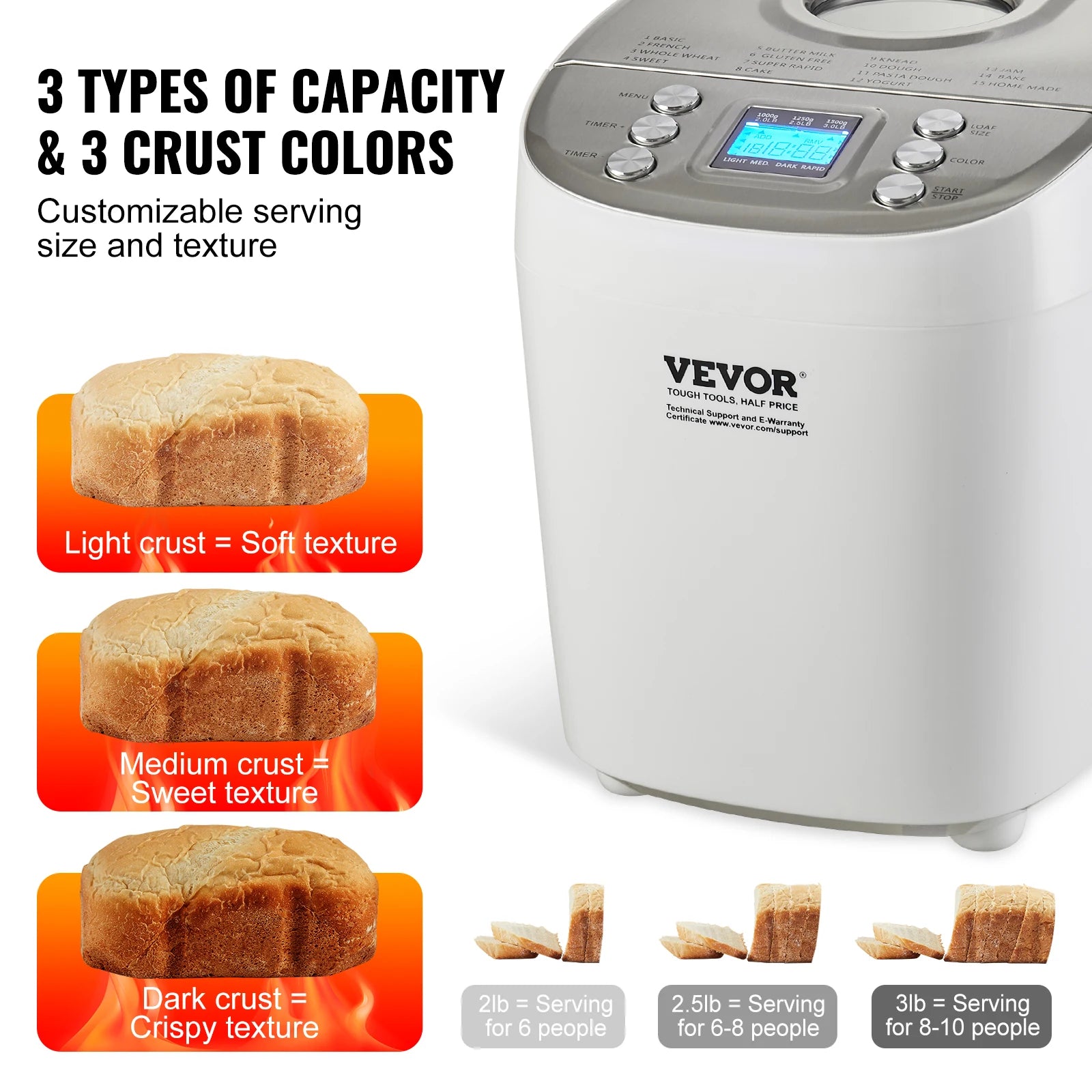 Bread Maker 15-in-1 Dough Machine with Gluten Free Setting