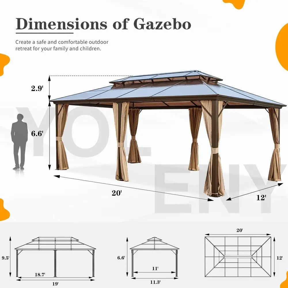 20' x 12 Double Roof Gazebo with Curtains