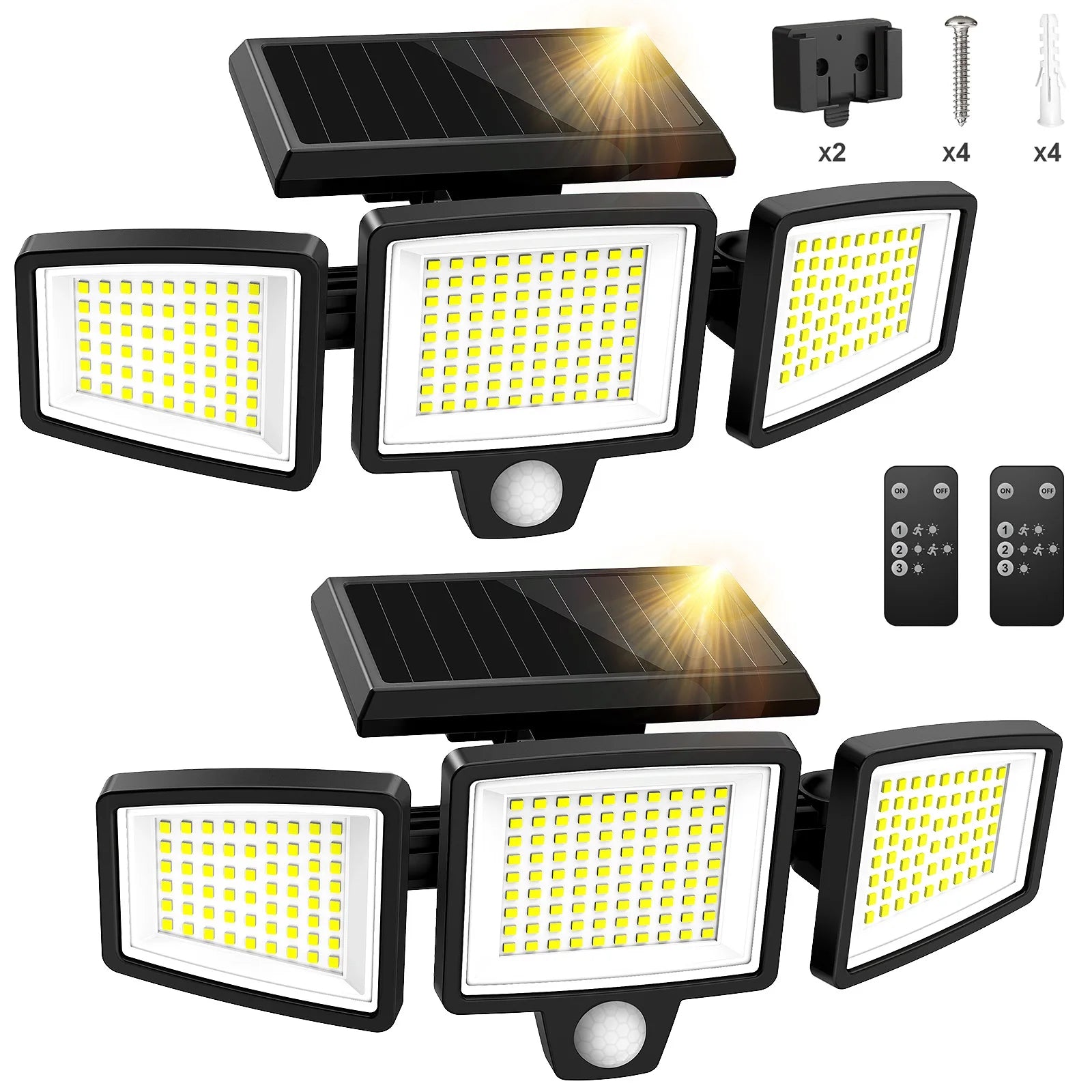 (1/2/3 Pack) 3-Head Solar Outdoor Light, Motion Sensor Security Light with Wireless Remote Control
