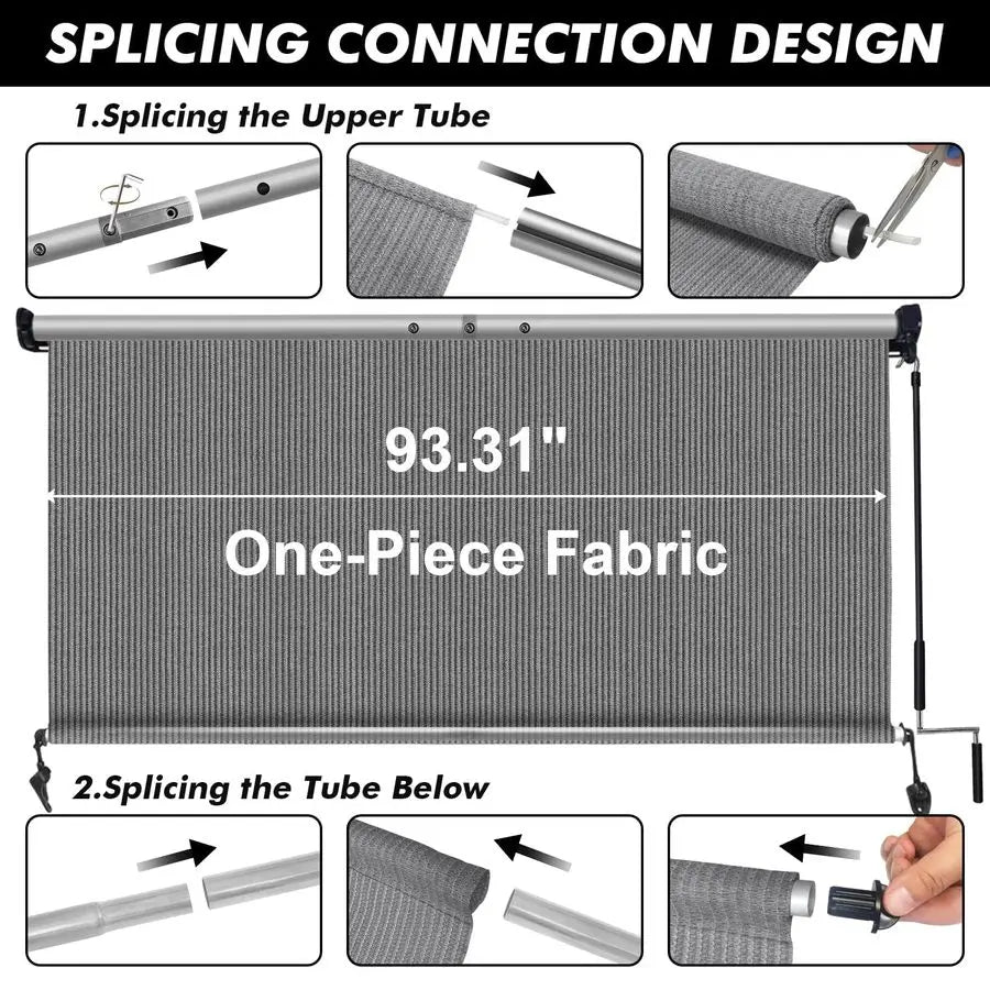 Patio Shades Roll Up Outdoor Roller Shade 8Wx8H, Cordless Exterior Roller Blinds Cloth for Porch Pergola Gazebo, Gray