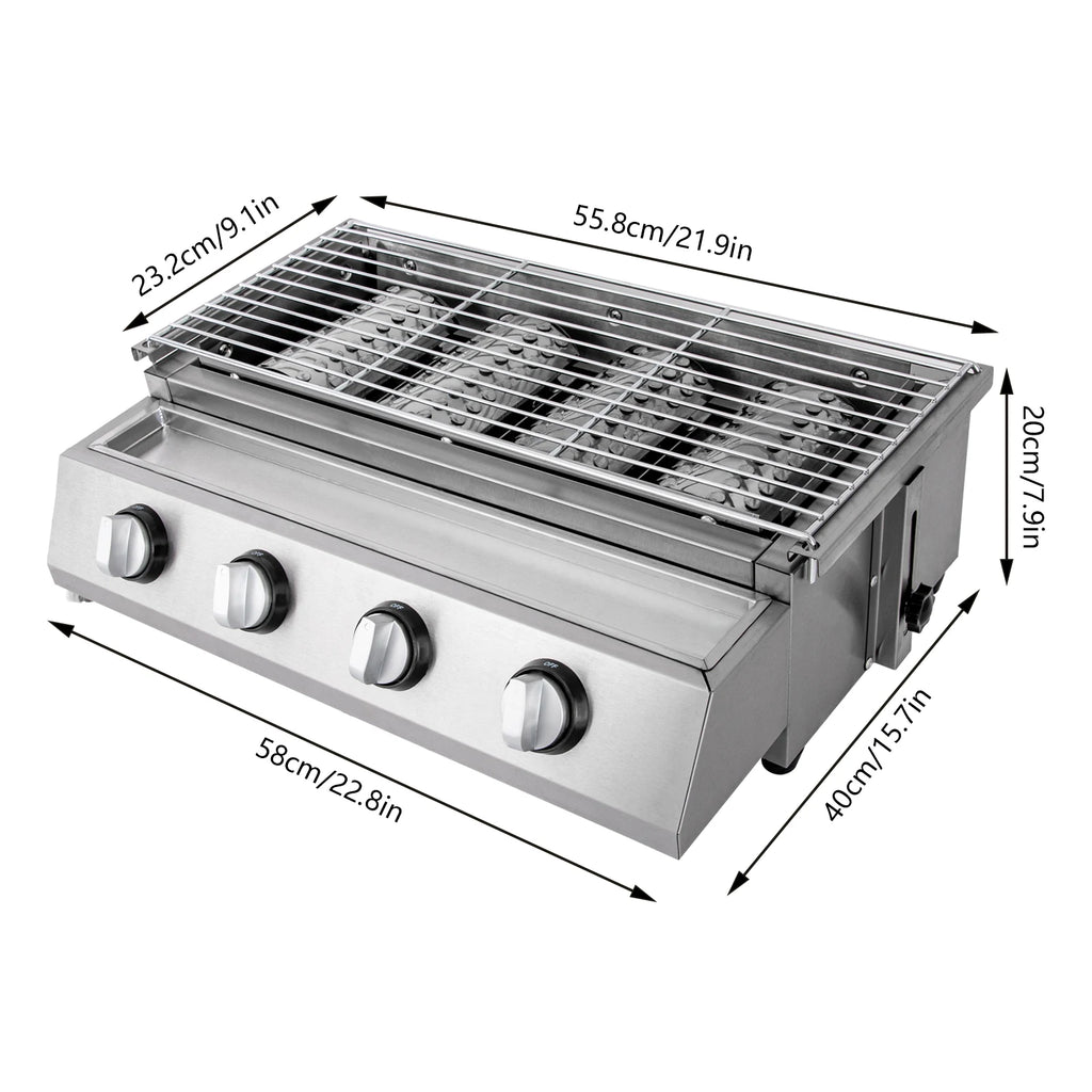 Professional 4-Burner Stainless Steel Smokeless Propane/LPG Gas Grill