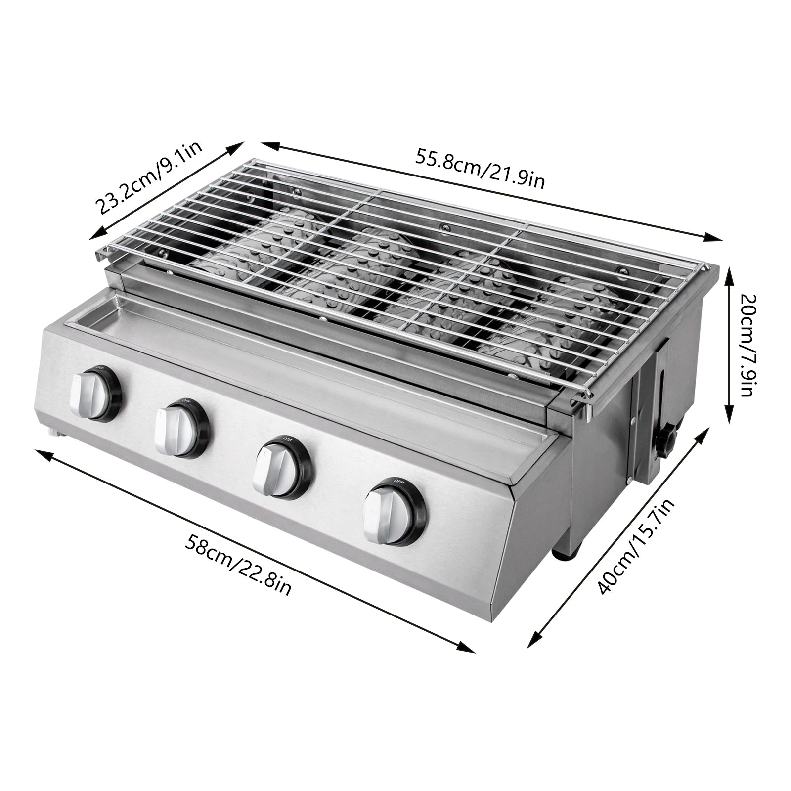 Professional 4-Burner Stainless Steel Smokeless Propane/LPG Gas Grill