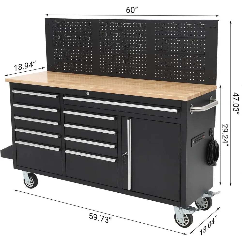 Heavy-Duty Rolling Tool Chest with Power Strip,, 1675 lbs Capacity