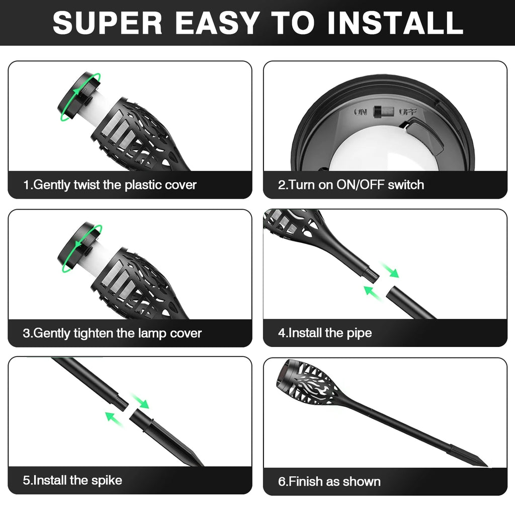 4/6/8/12Pcs Solar Flame Torch Light LED Flickering Outdoor Decoration Powered For Lawn Path Yard Patio Floor Night Lamp