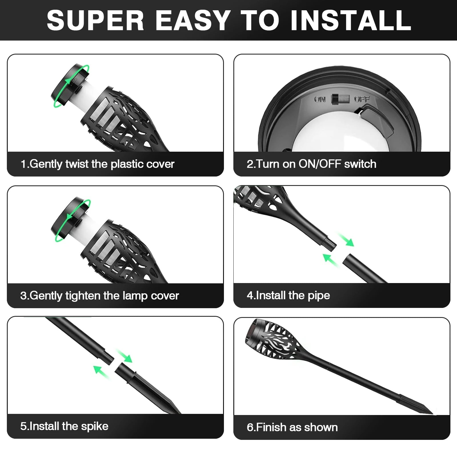 4/6/8/12Pcs Solar Flame Torch Light LED Flickering Outdoor Decoration Powered For Lawn Path Yard Patio Floor Night Lamp