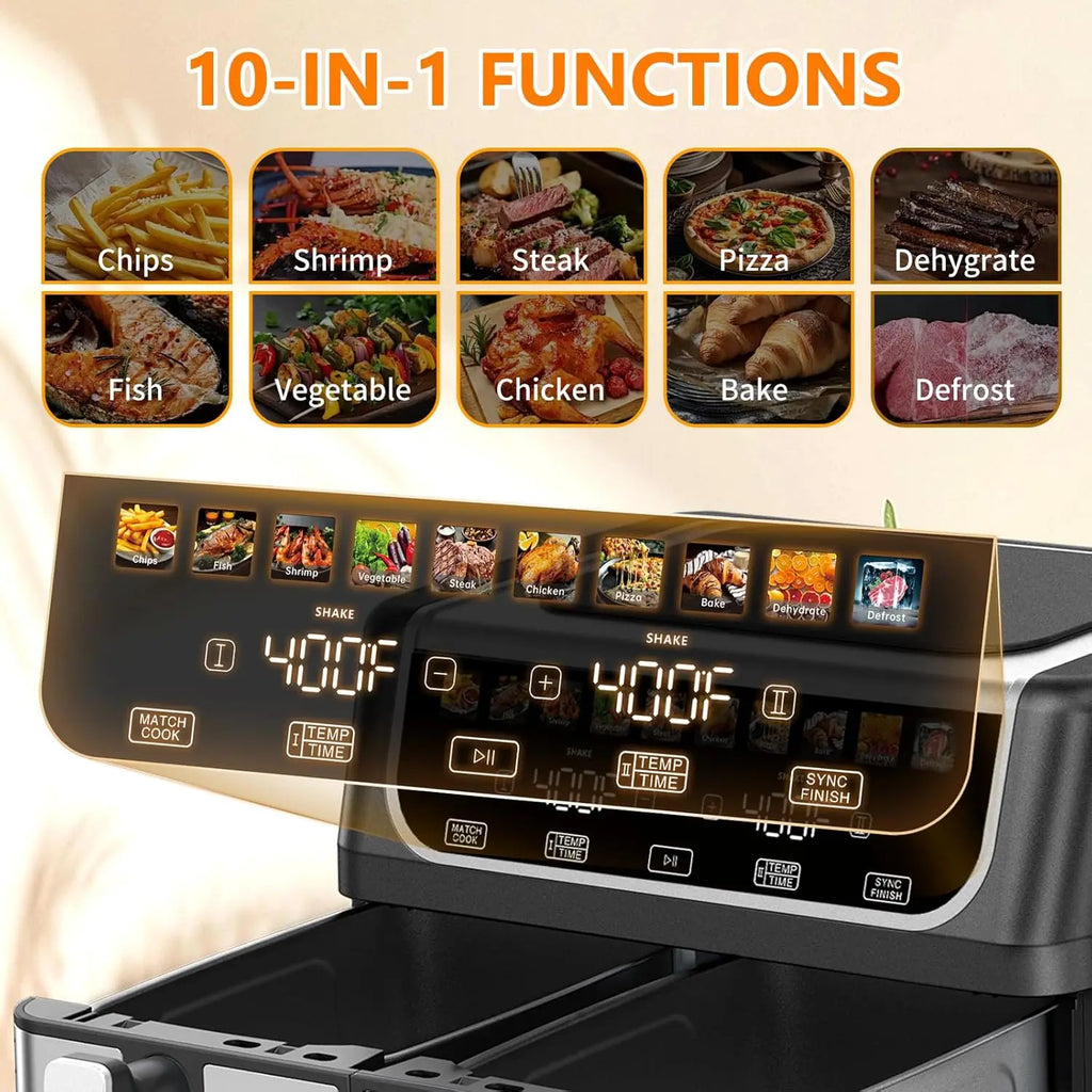 9.5 Quart Large Air Fryer with Double Basket