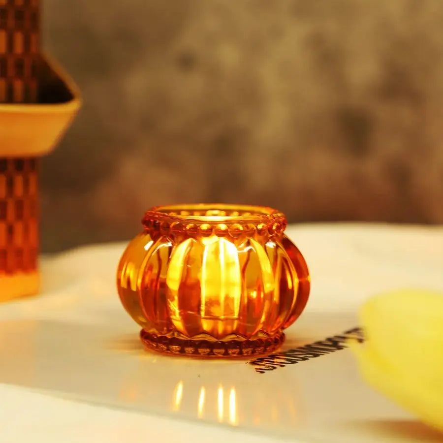 12pcs Amber Glass Tealight Candle Holder