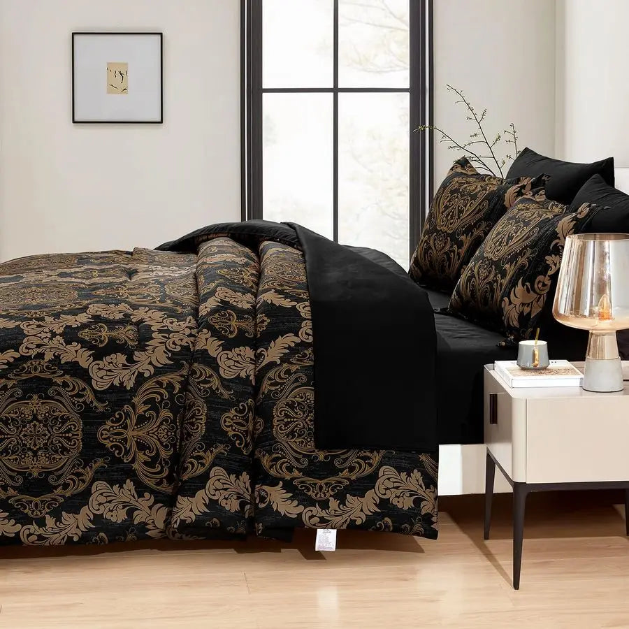 King Size  7 Piece Black Comforter Set