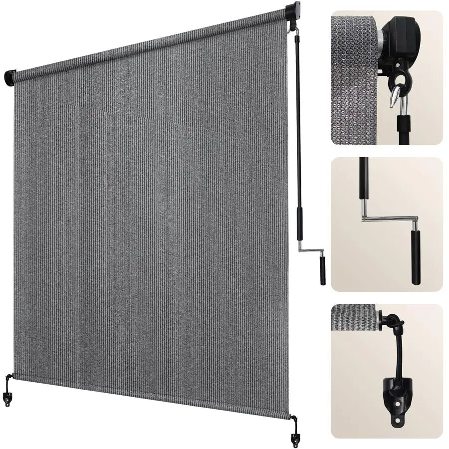 Patio Shades Roll Up Outdoor Roller Shade 8Wx8H, Cordless Exterior Roller Blinds Cloth for Porch Pergola Gazebo, Gray