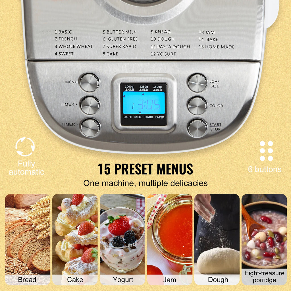 Bread Maker 15-in-1 Dough Machine with Gluten Free Setting