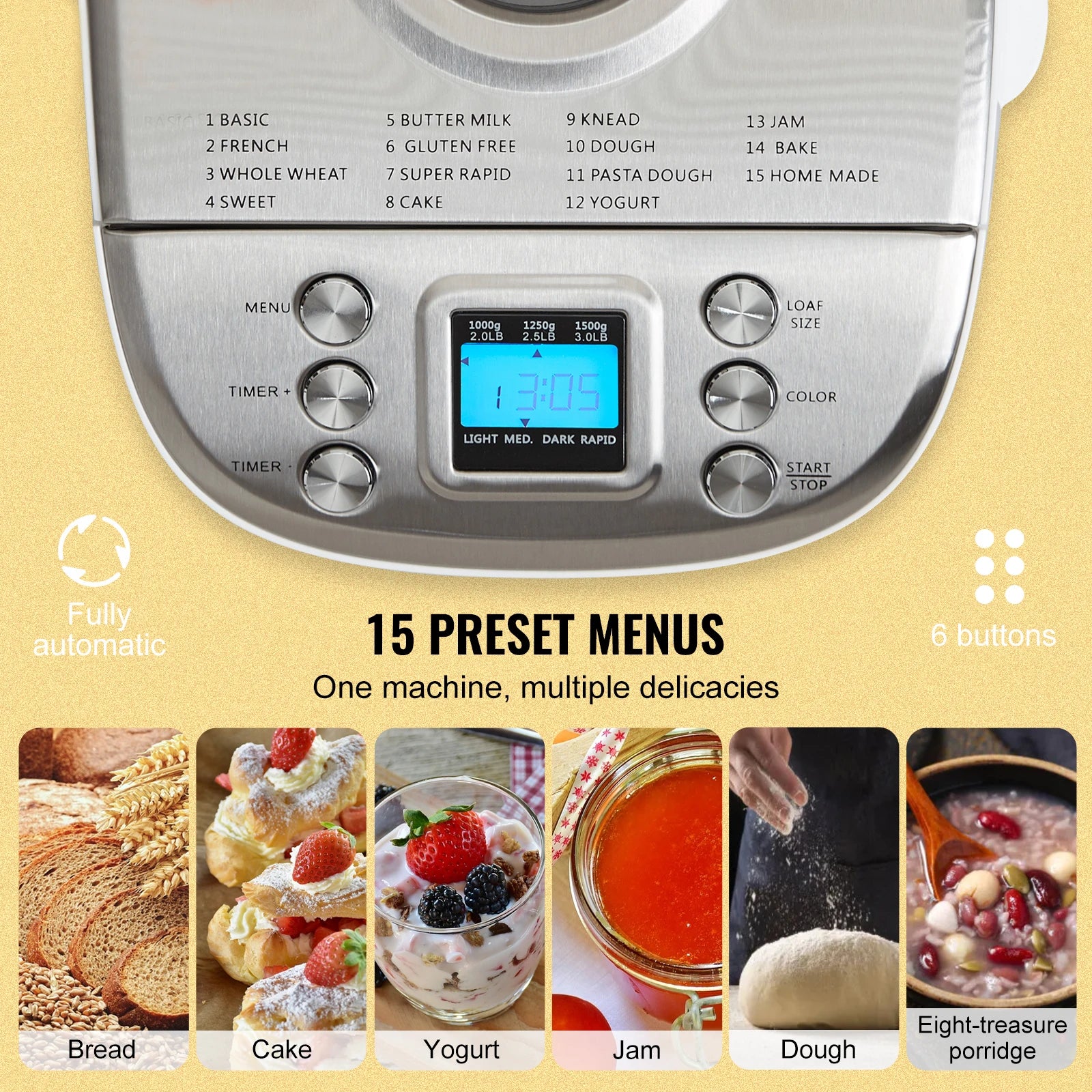 Bread Maker 15-in-1 Dough Machine with Gluten Free Setting