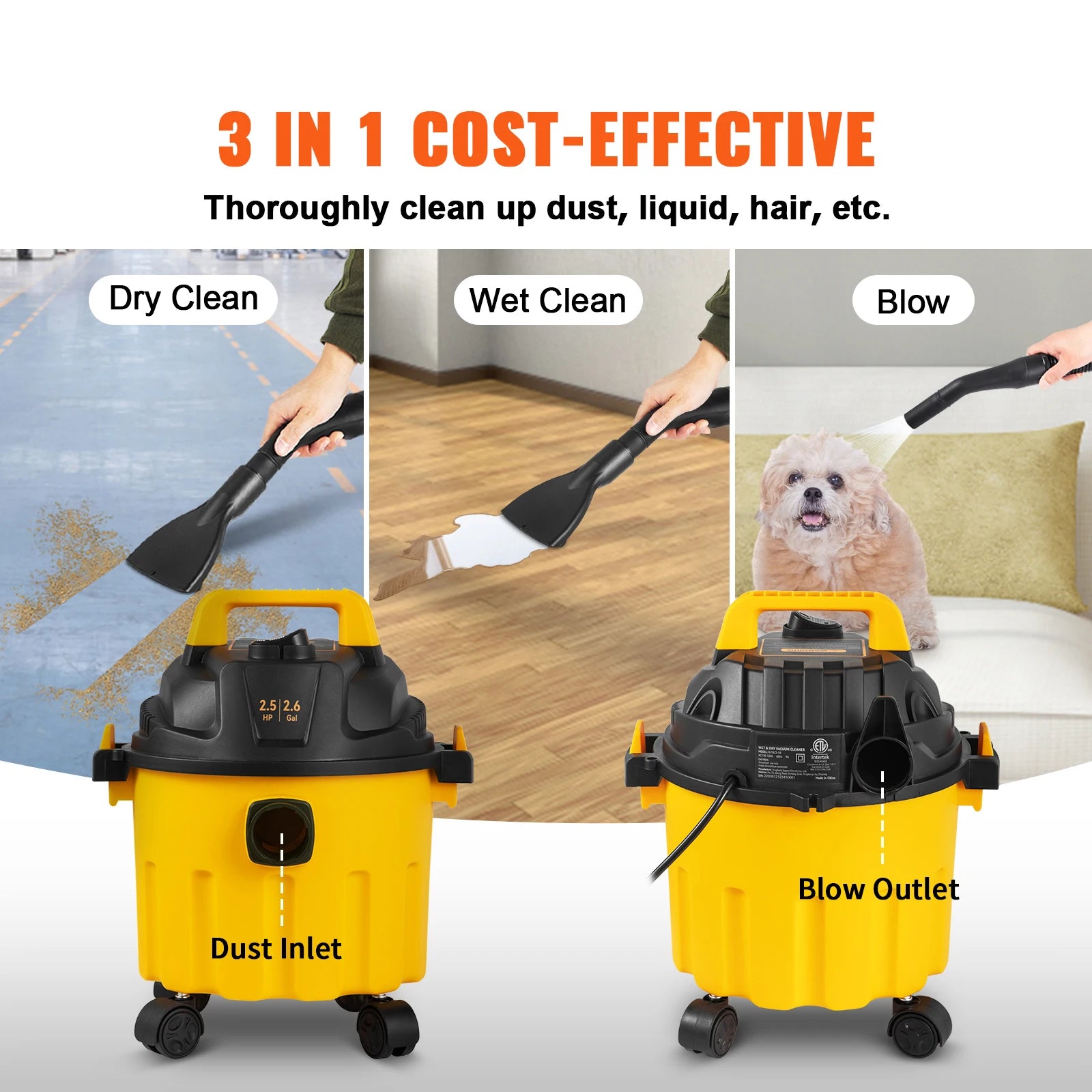 SucceBuy Wet Dry Vac 2.6 Gallon