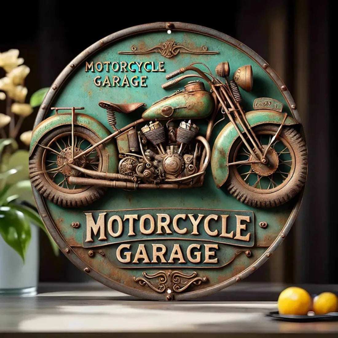 Vintage Round Aluminum Sign - Retro Metal Tin Sign - Motorcycle Rustic Metal Wall Art - For Home, Room Decor