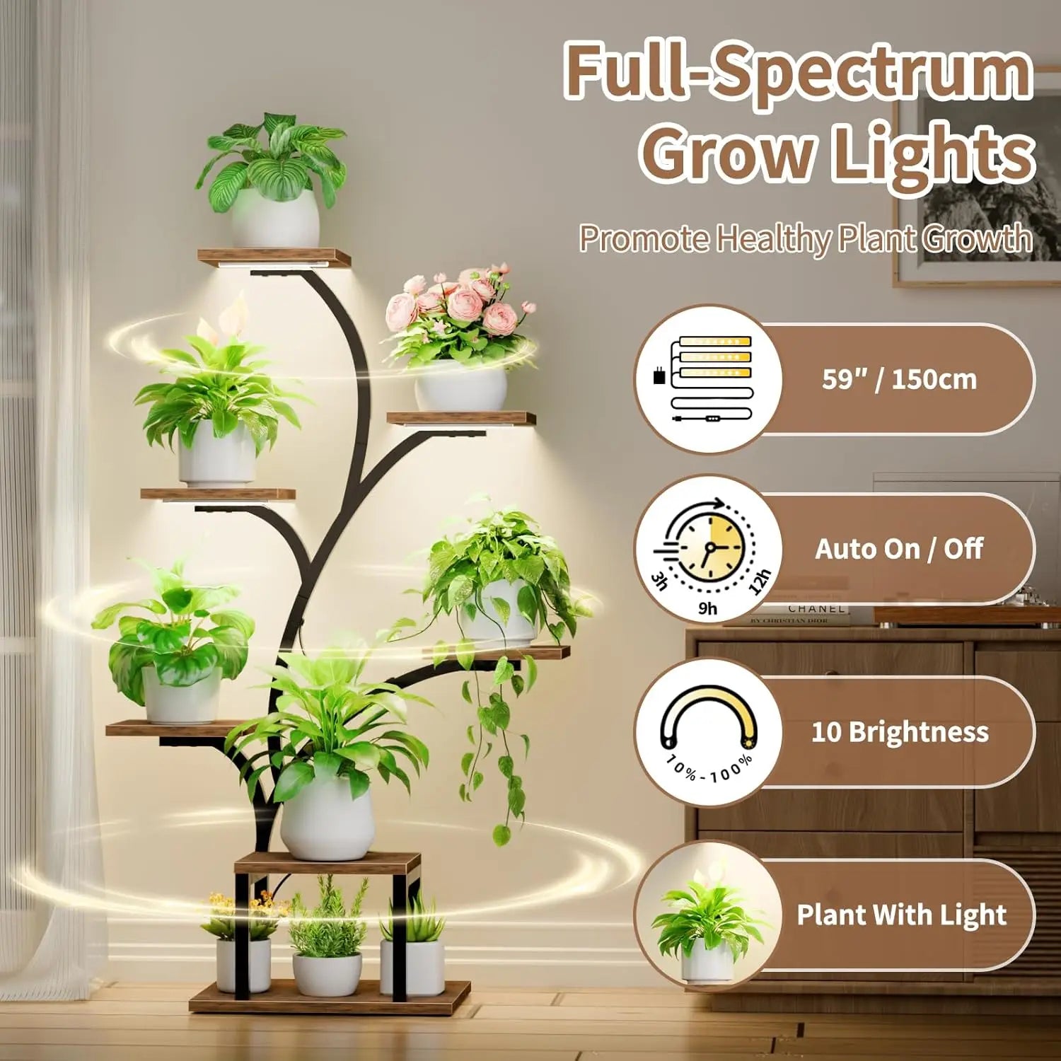 7-Tier Indoor Plant Stand with Grow Lights