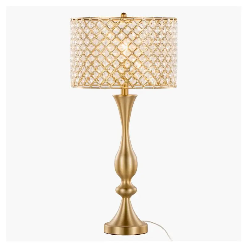 27" Metal Table Lamp in Gold with Clear K9 Crystal and Metal Shade