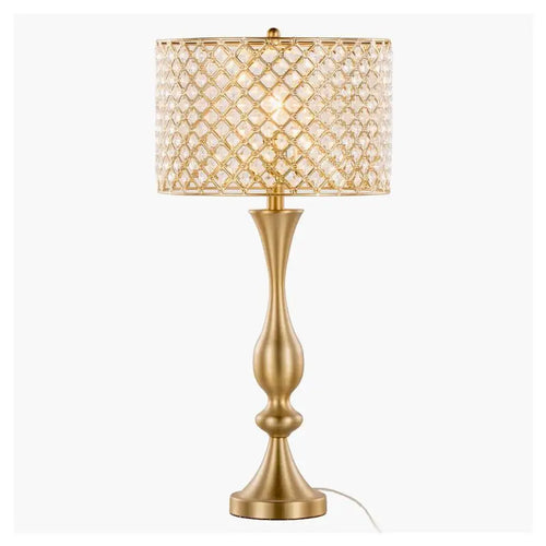 27" Metal Table Lamp in Gold with Clear K9 Crystal and Metal Shade
