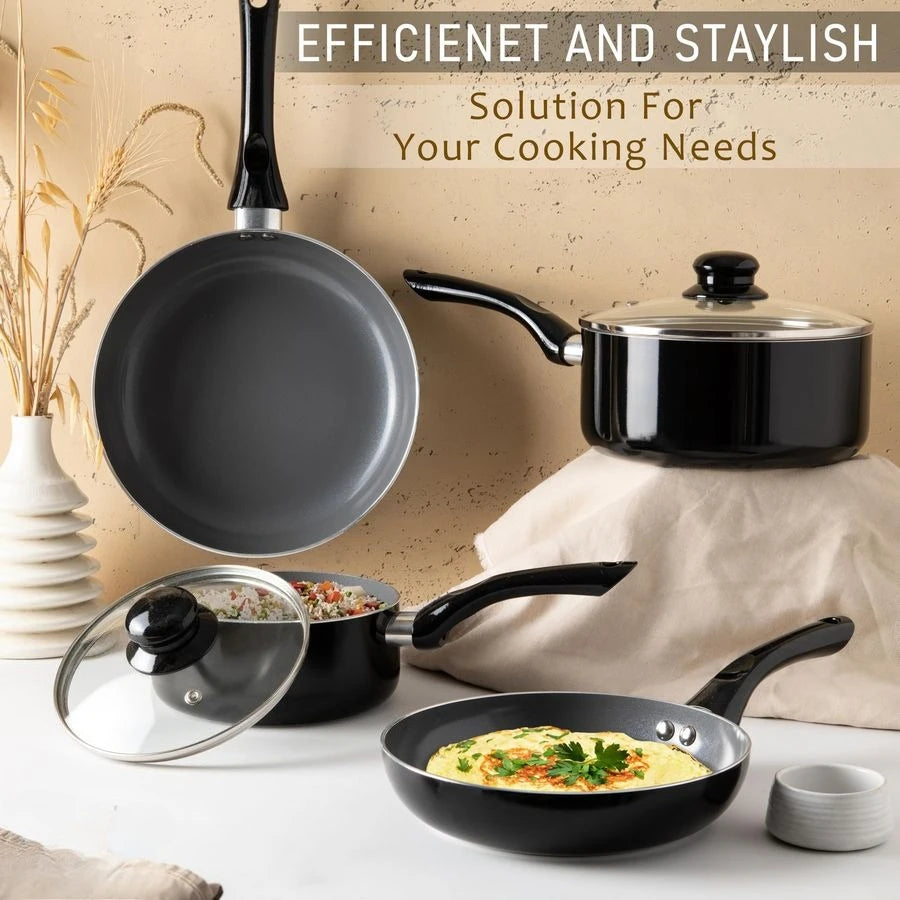 6 Pcs Black Nonstick Cookware Set,  Stay Cool Handle
