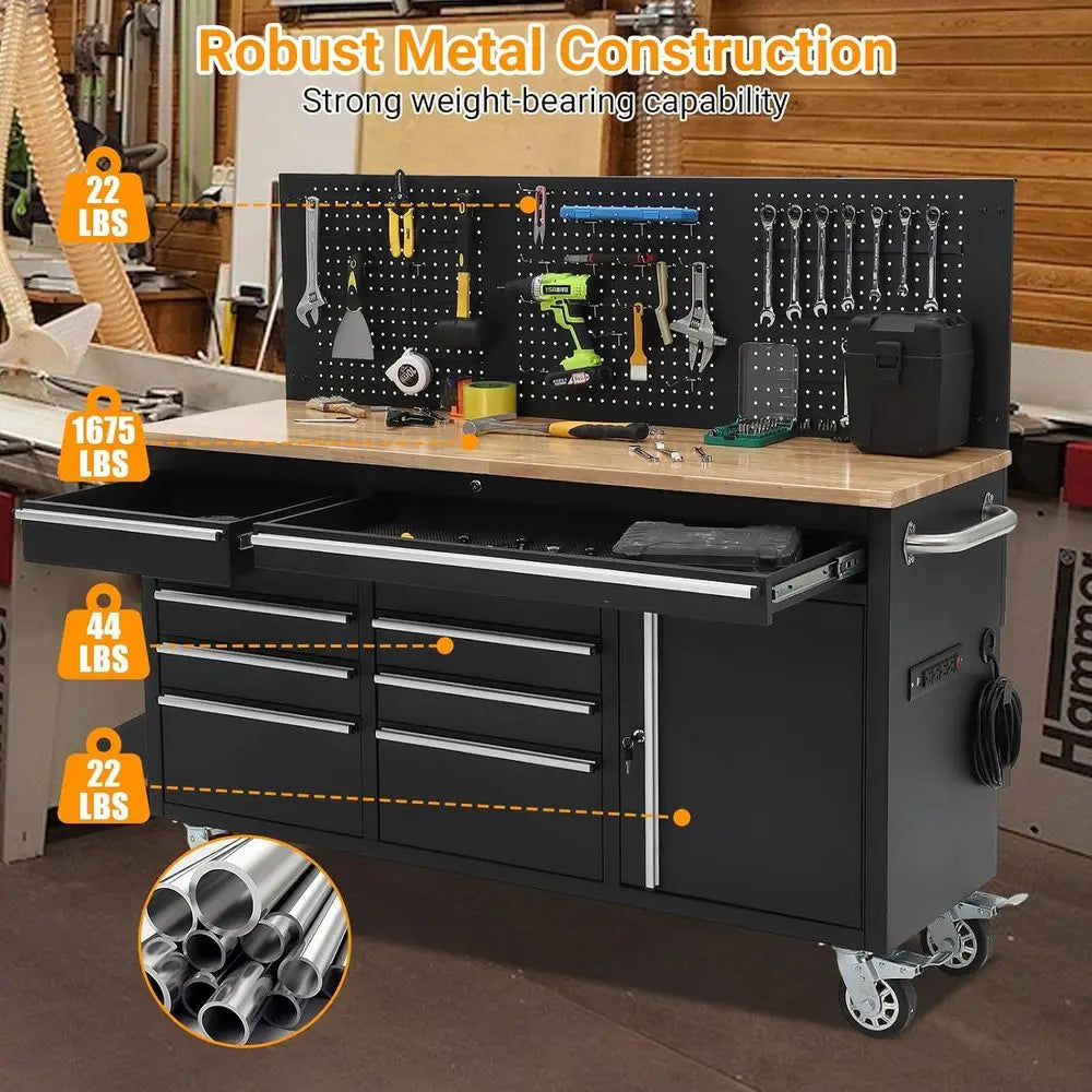 Heavy-Duty Rolling Tool Chest with Power Strip,, 1675 lbs Capacity