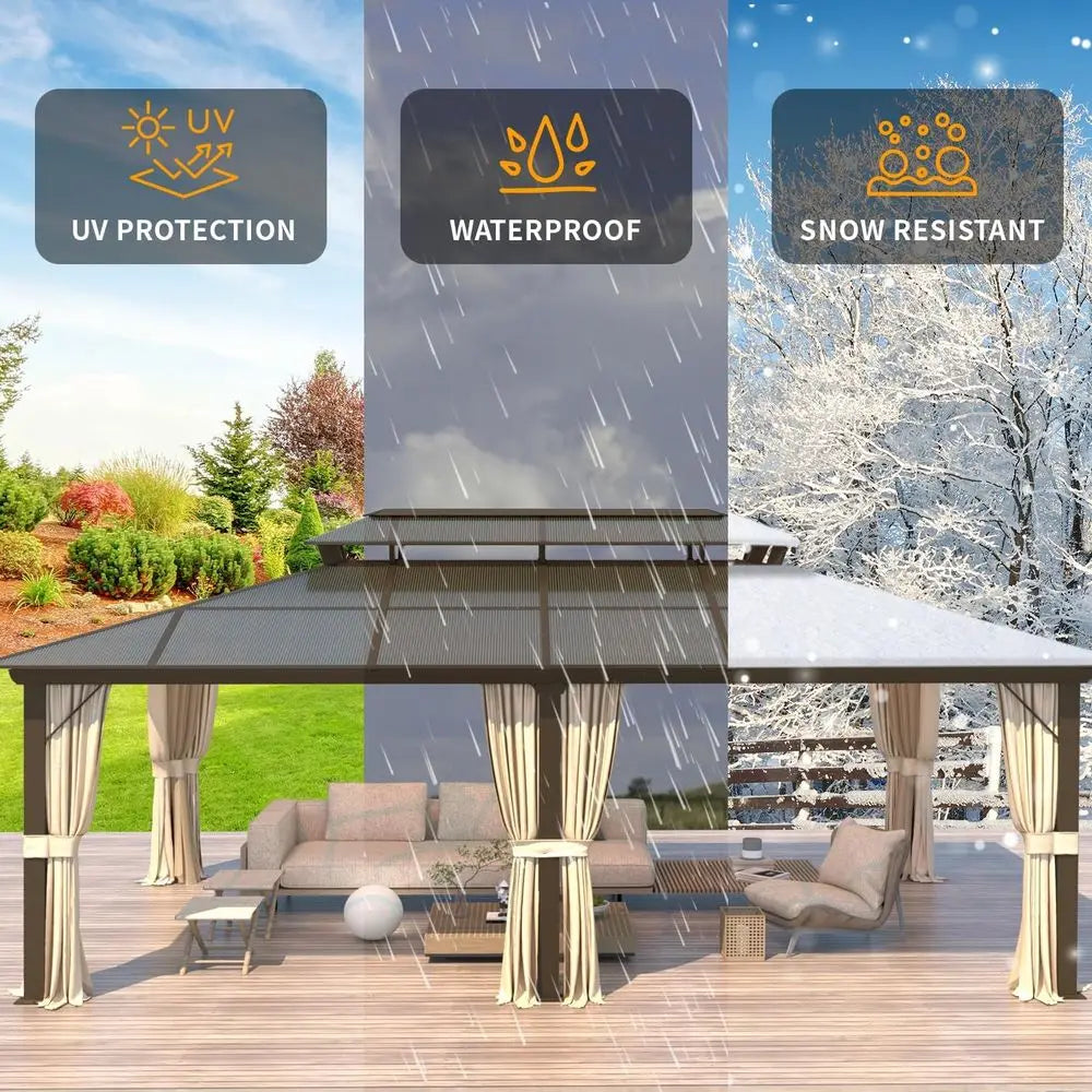 20' x 12 Double Roof Gazebo with Curtains