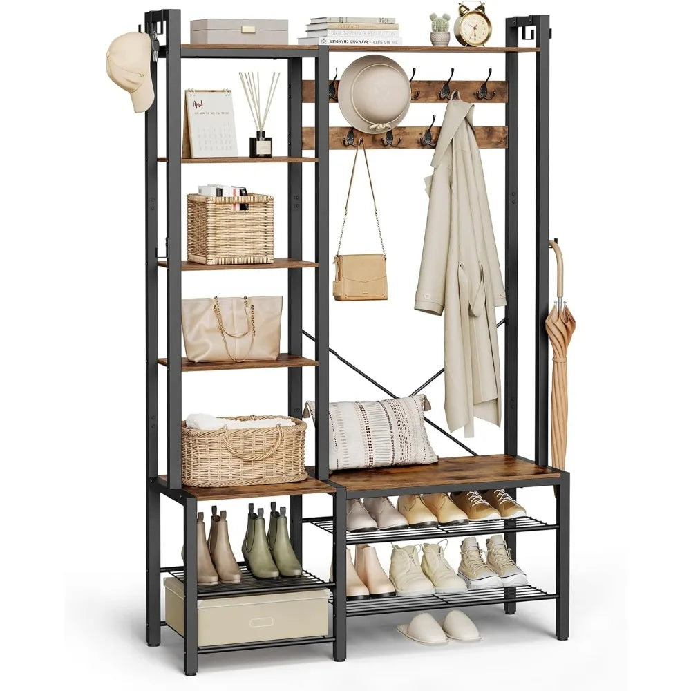 Entryway Coat Rack with Shoe Storage